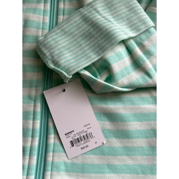 Womens Mint Green & White Striped Zip-Up Jacket With Foldable 3/4 Sleeves Size M - Picture 6 of 6